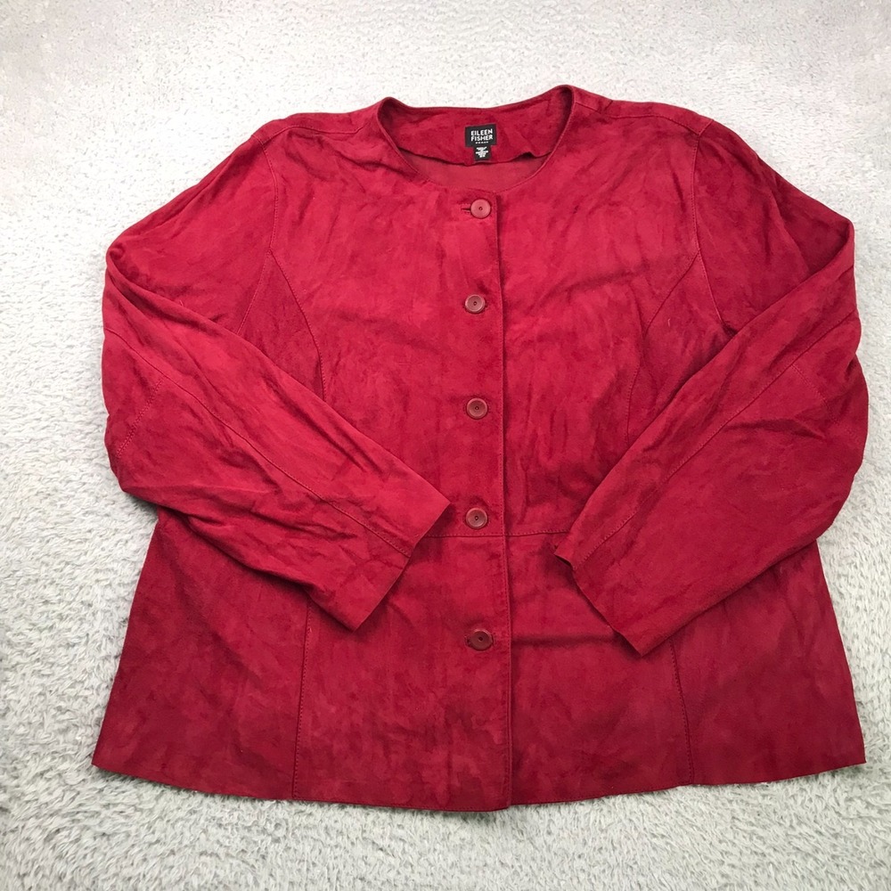Eileen Fisher Jacket Womens 2X Red Goat Suede Button Up Coat *Flaw